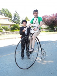 Patrick on Penny Farthing bicycle as depicted in our newsletter